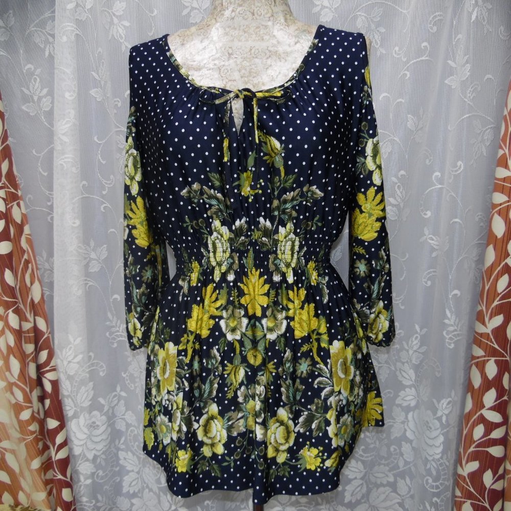 Harlow & Rose Cold Shoulder Floral Polka Dot Top